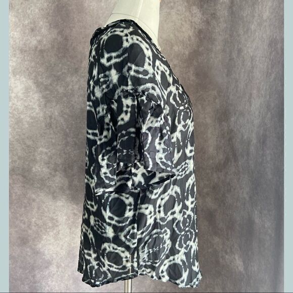 NWT Da-Nang Black & White Tie Dye Embroidered Silk Blouse - Picture 3 of 12